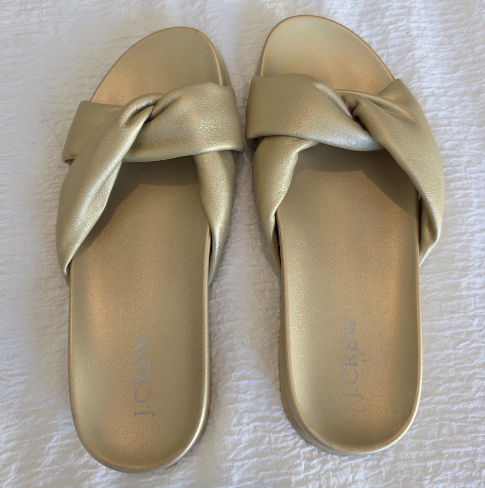 J. Crew Women's Metallic Gold Knot Sandals. Size 8.